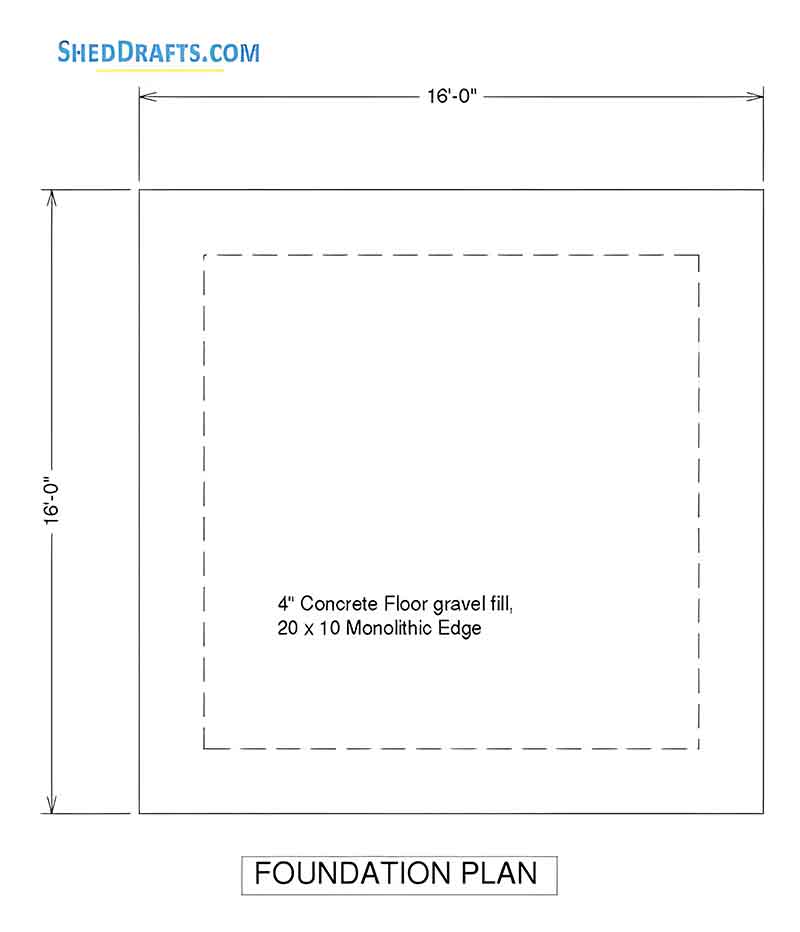 16x16 Gable Storage Shed Plans Blueprints 02 Foundation