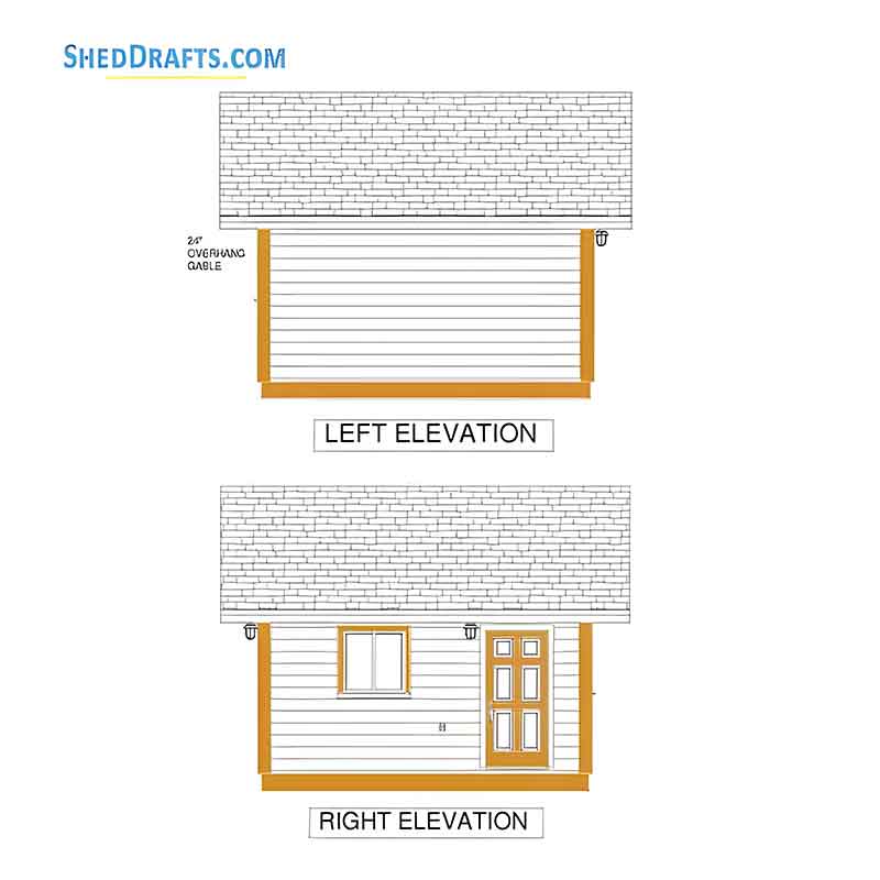 16x16 Gable Storage Shed Plans Blueprints 06 Left Right Elevations